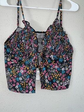 Celebrity Pink Swim Top Bikini Floral Smocked Shimmer XL
